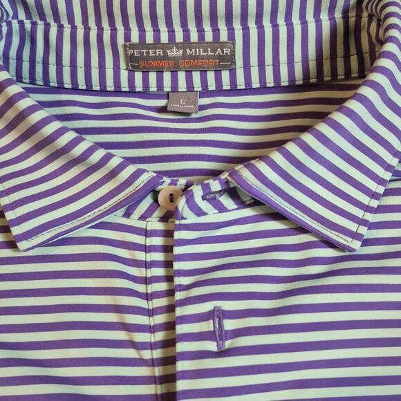 Peter Millar Summer Comfort Polo Shirt Men Large Purple Striped Performance Golf - Picture 9 of 9